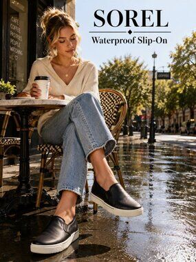 Sorel Campsneak Slip-On Sneakers 8.5 Black Waterproof Leather Casual Comfort